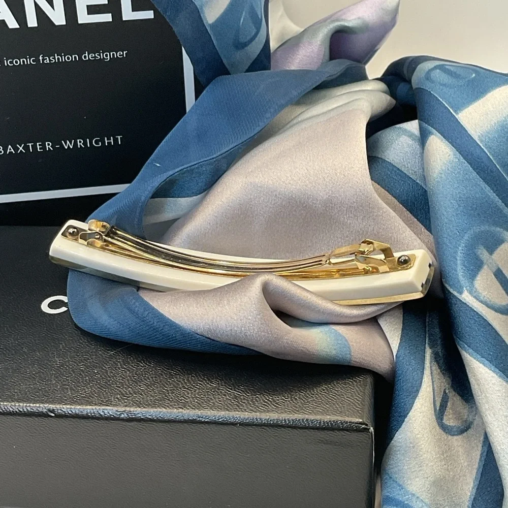Chanel White and Gold Hair Barrette